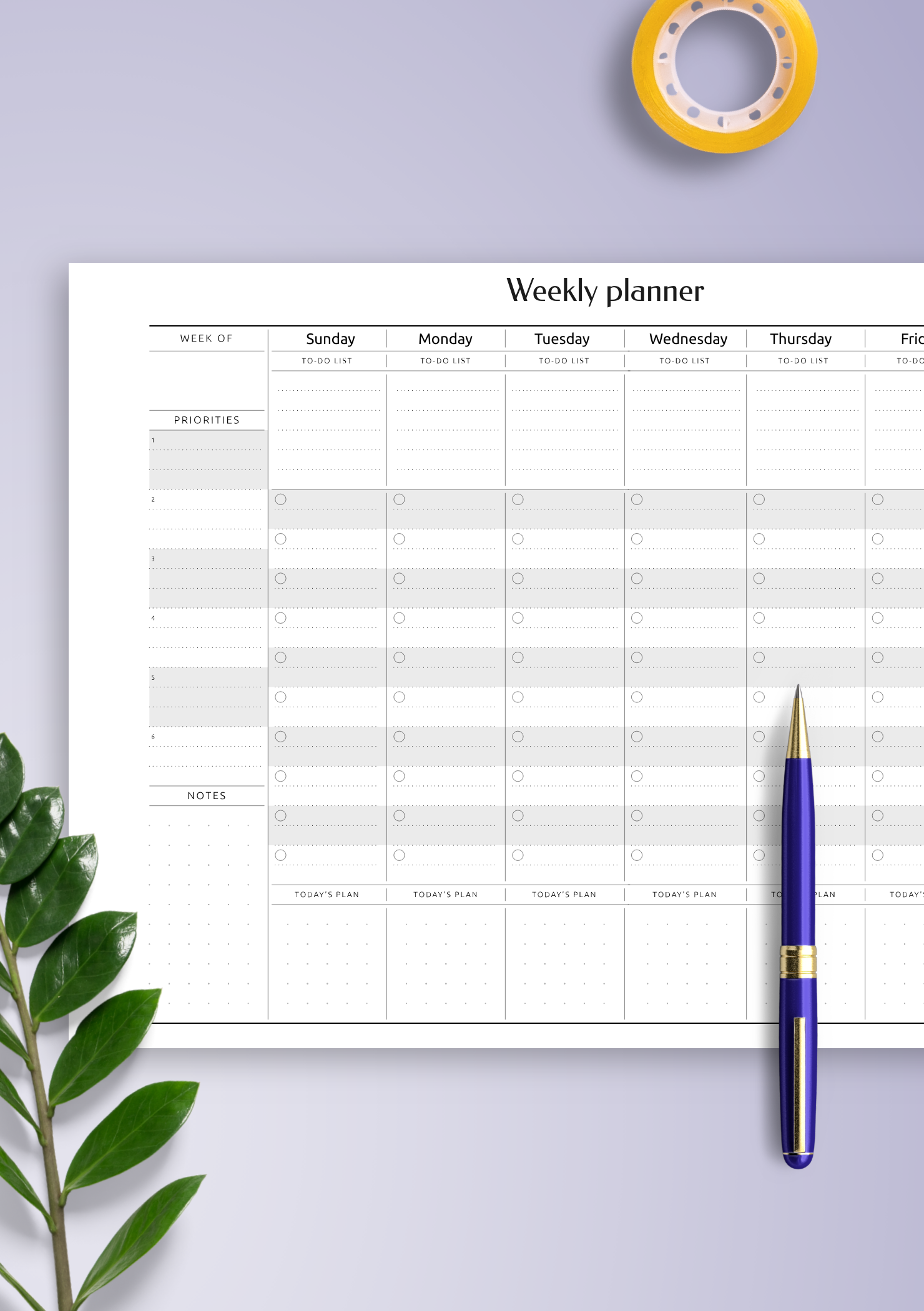 download printable horizontal weekly task planner template pdf