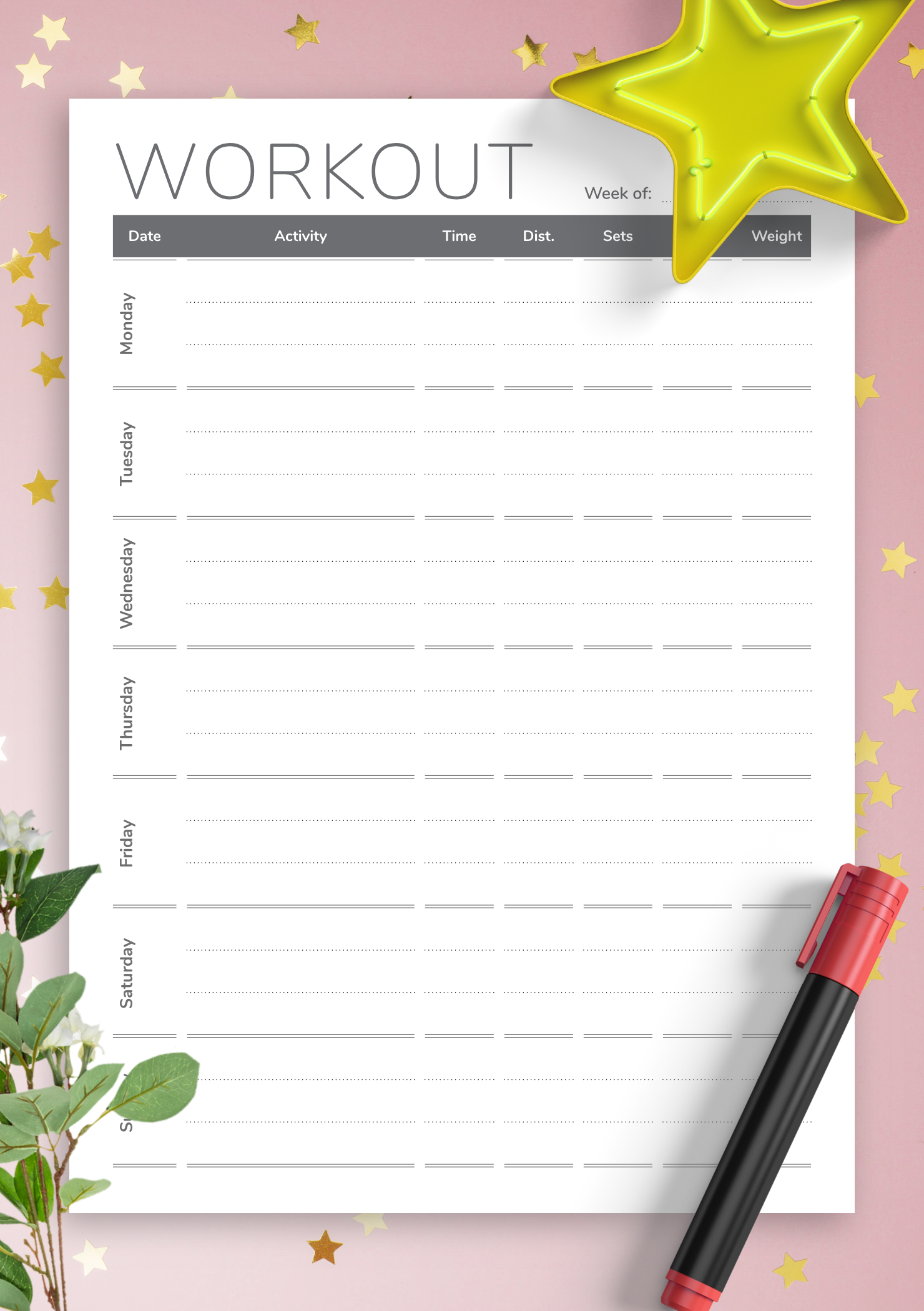 Download Printable Weekly workout template PDF Pertaining To Blank Workout Schedule Template