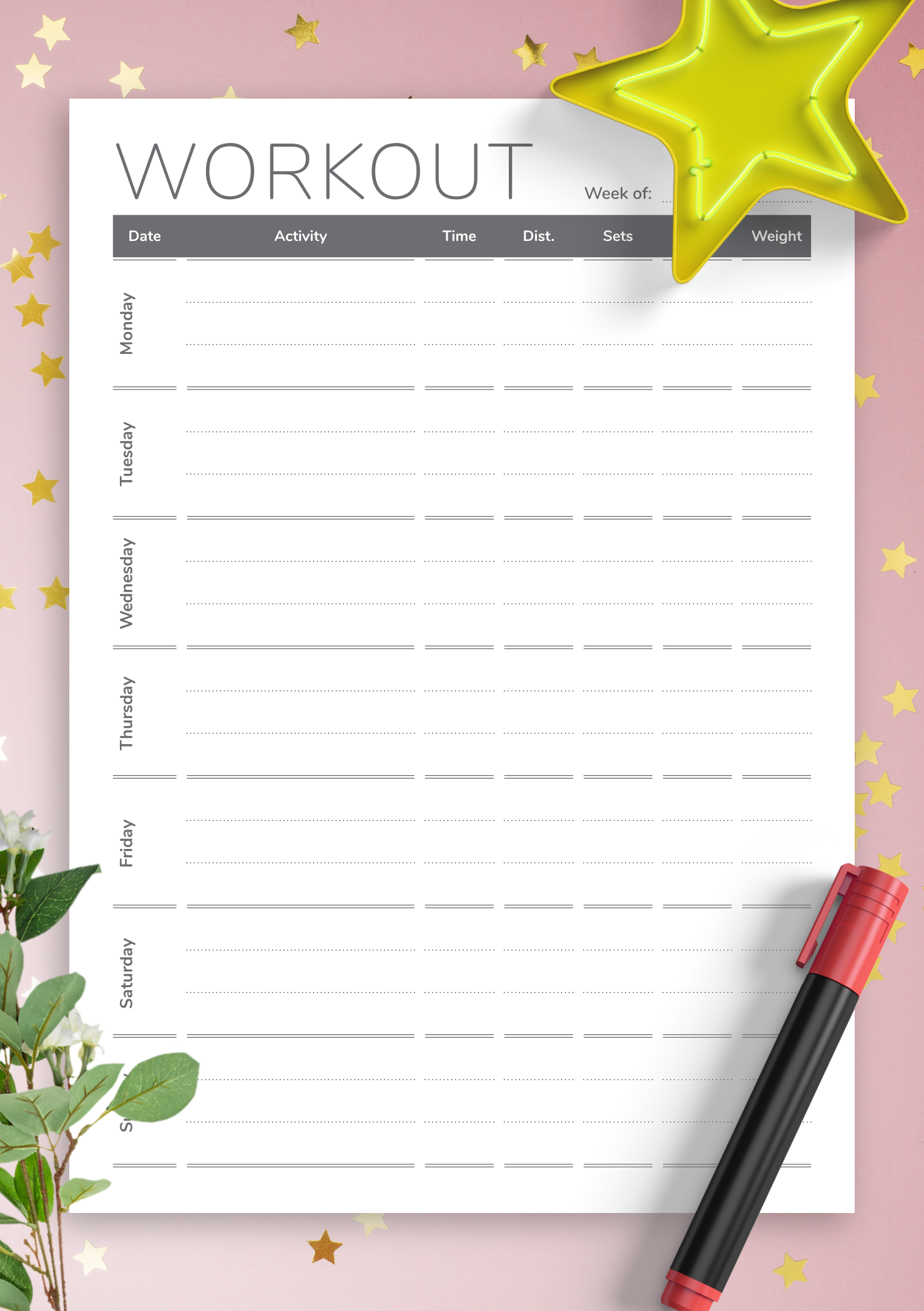 Printable Workout Plan Template