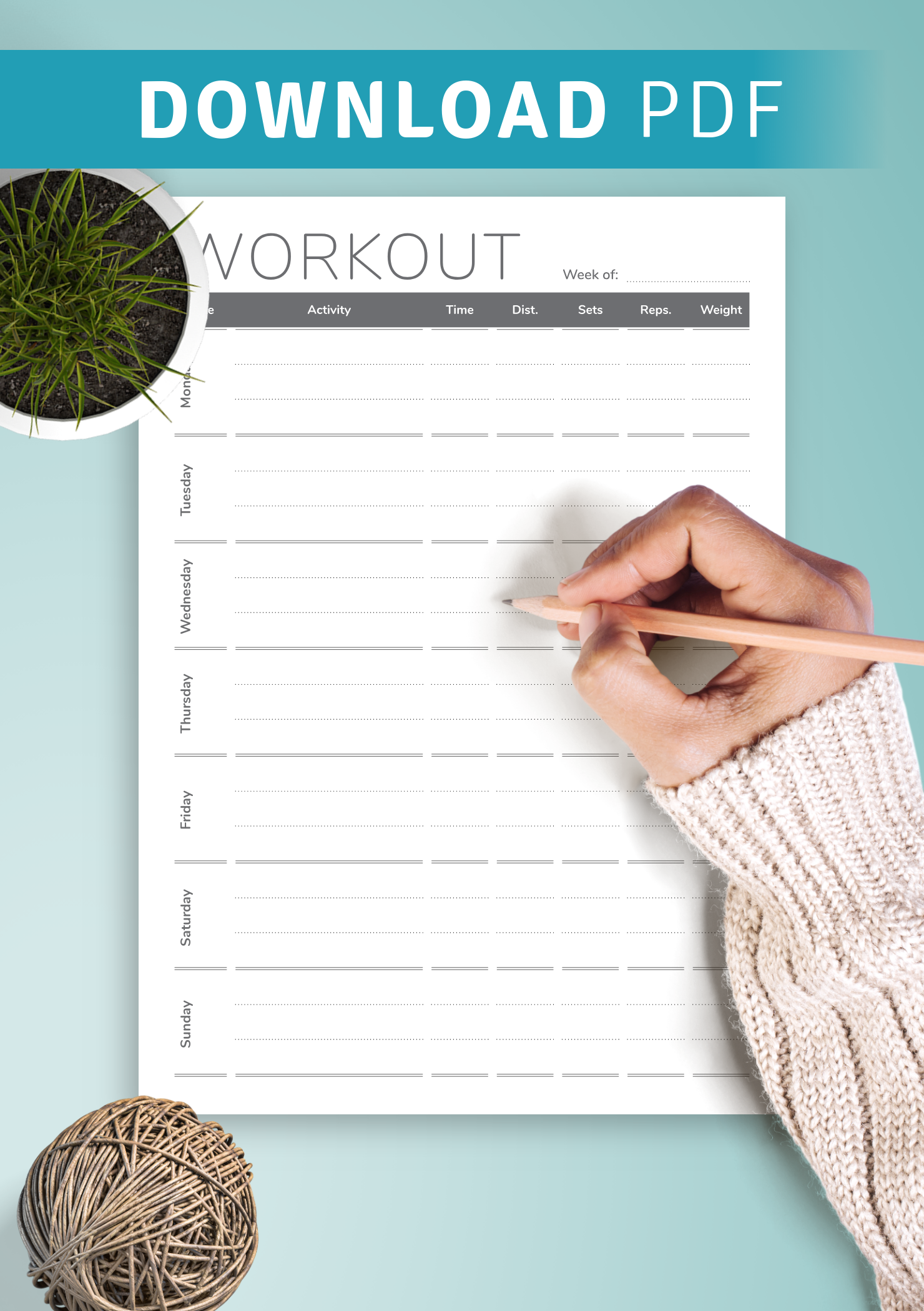 Download Printable Weekly workout template PDF