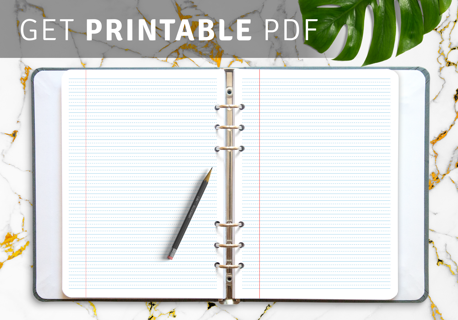 Printable Lined Paper wide ruled with dashed center guide line
