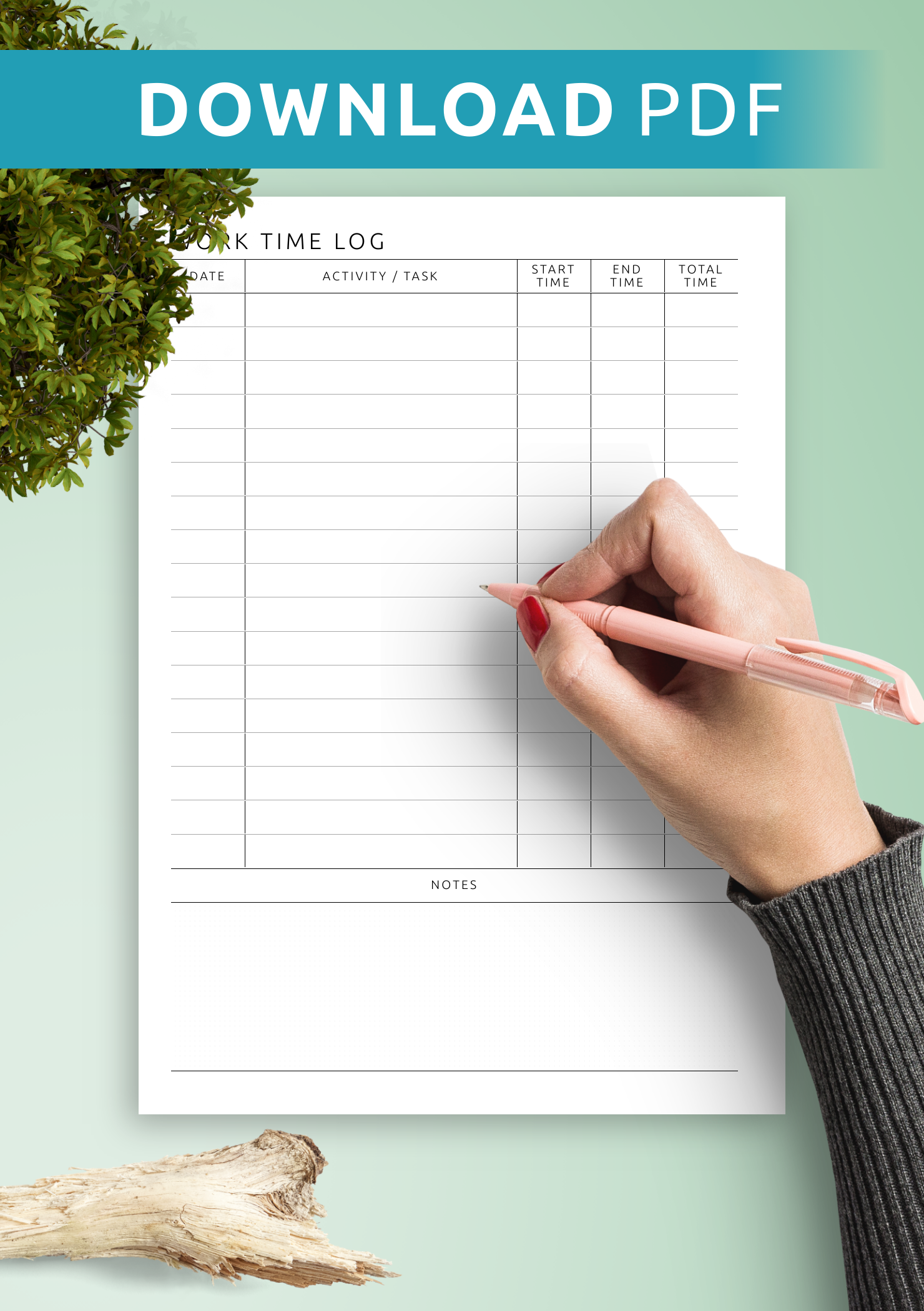 Download Printable Work Time Log Template PDF