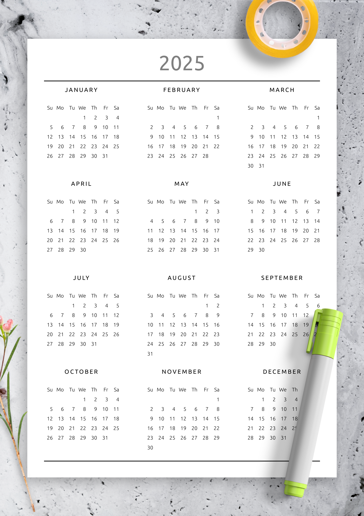 Free Yearly Printable Calendar