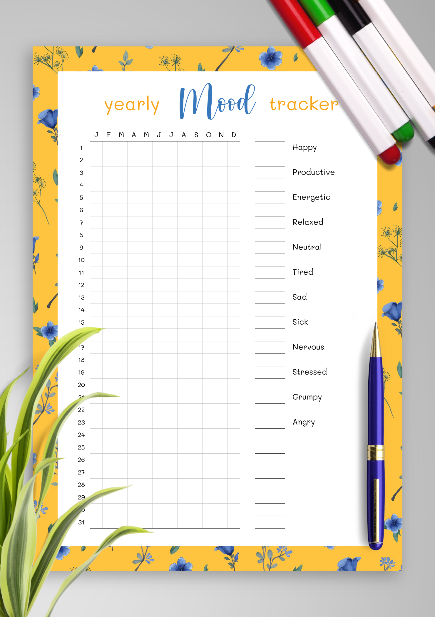 Download Printable Yearly Mood Tracker Template PDF