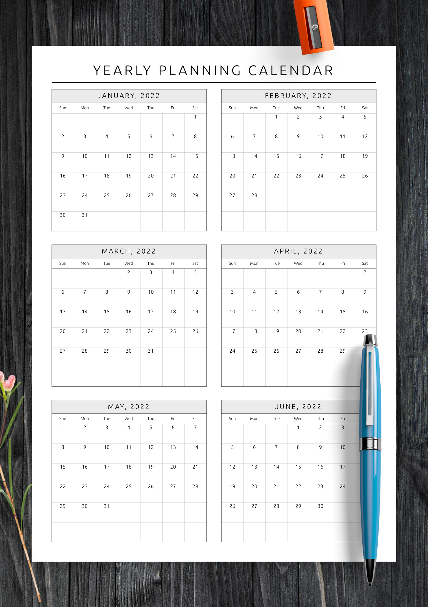 Yearly Calendar Printable Free Template