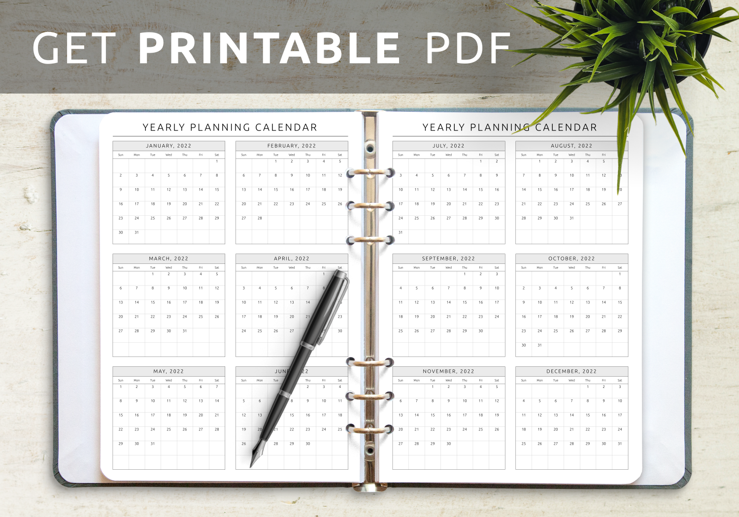 Download Printable Yearly Planning Calendar Template PDF