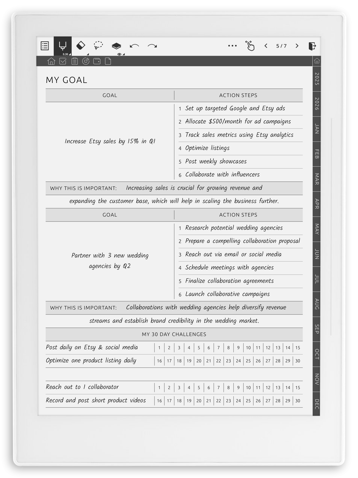 Supernote Goal Planner - Portrait Contrast Theme