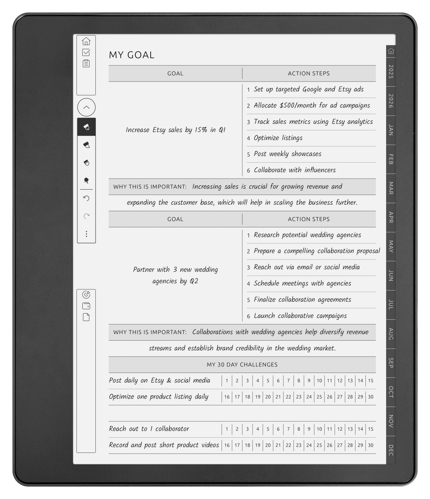 Kindle Scribe Goal Planner - Portrait Contrast Theme