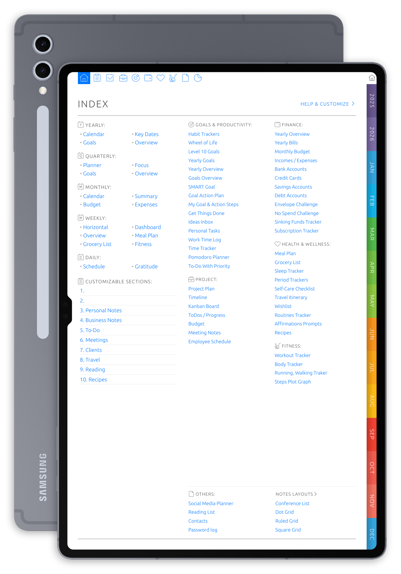 Digital Planner for Samsung Tablet - Portrait Original Theme