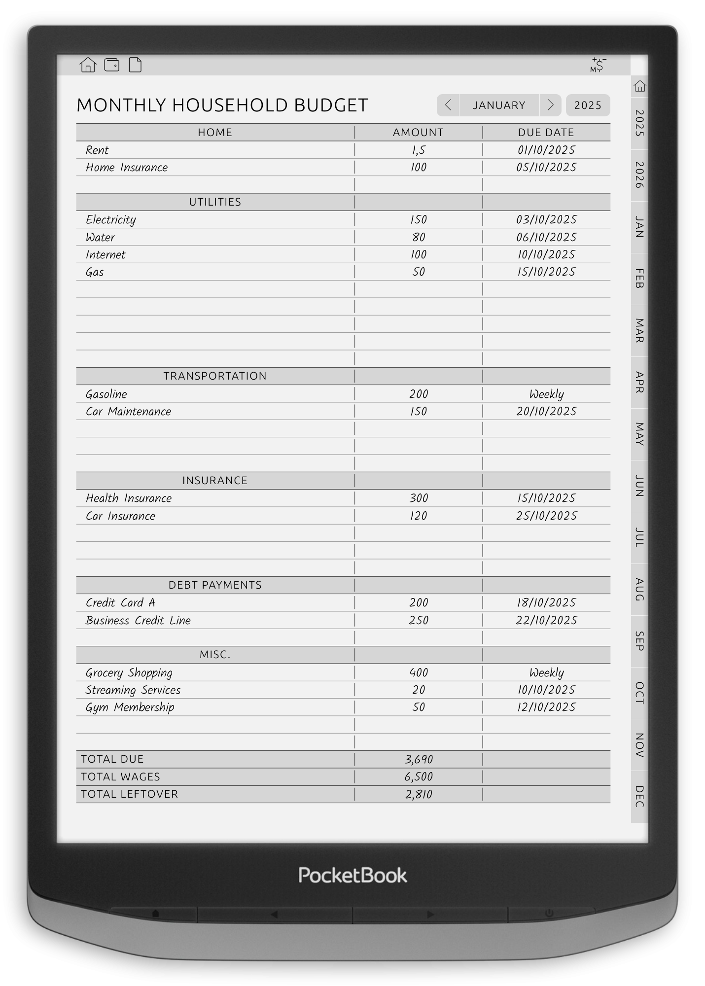 ONYX BOOX - Budget Planner - Portrait Contrast Theme