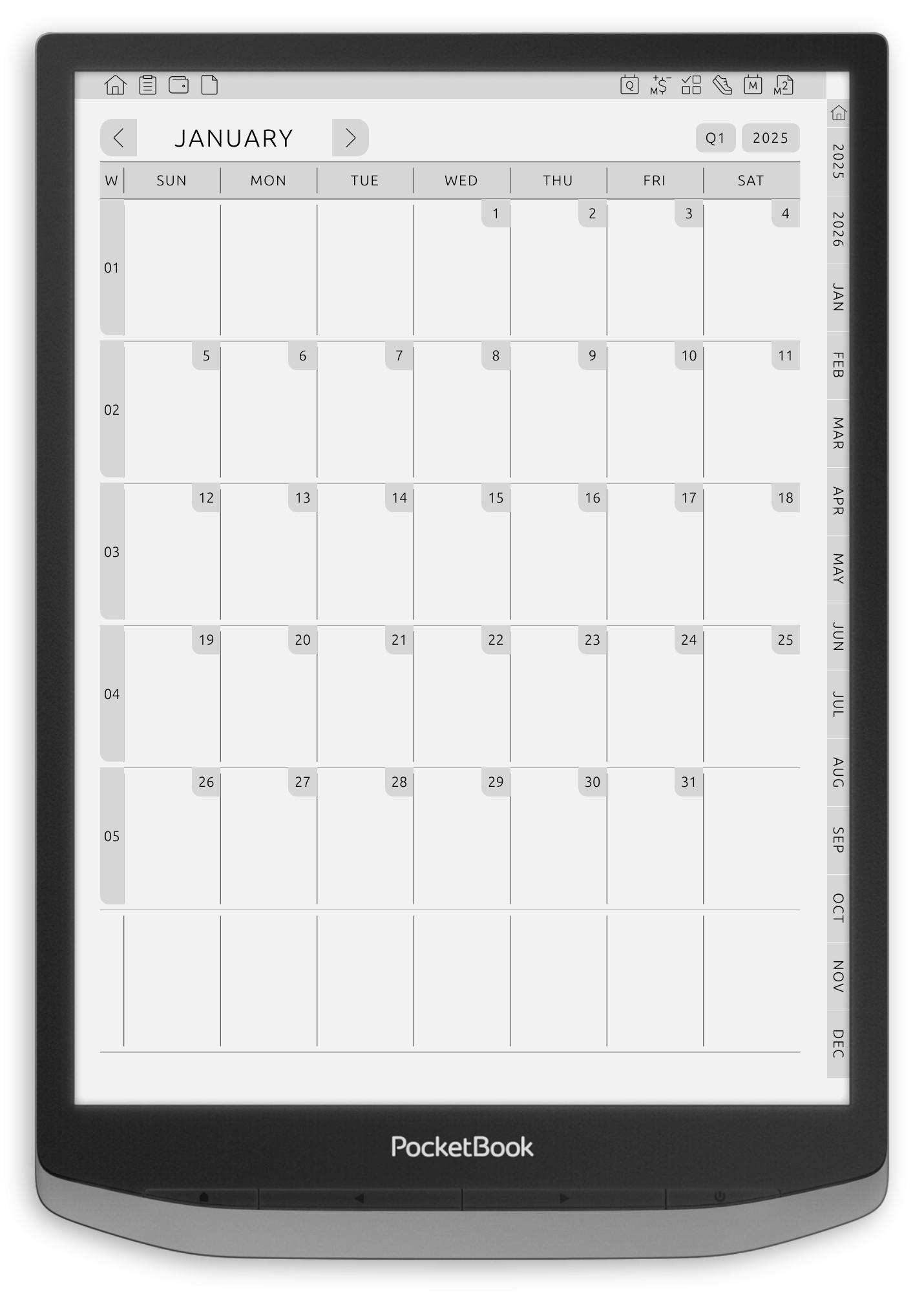 ONYX BOOX - Monthly Calendar (5 years) - Portrait Contrast Theme