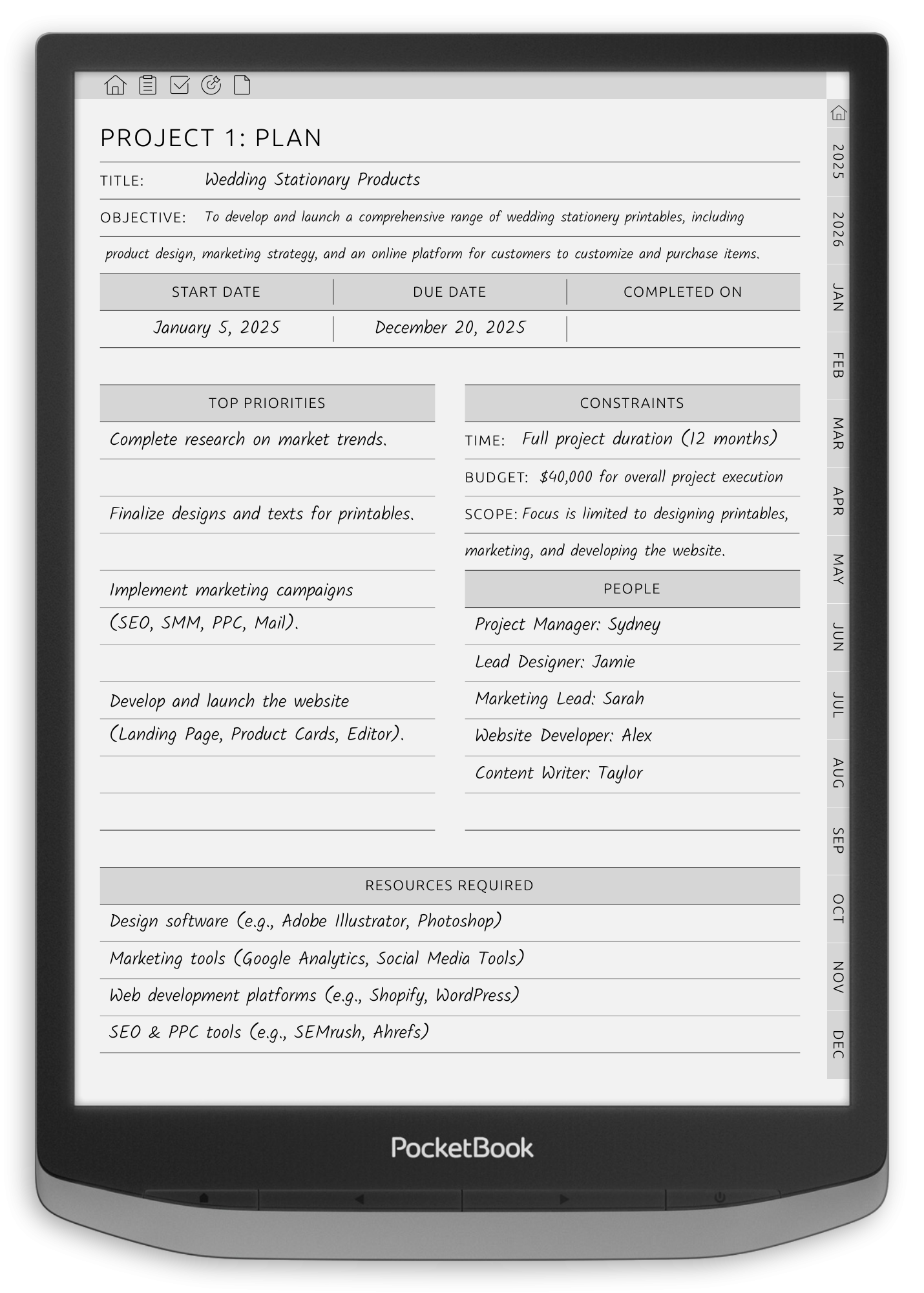 ONYX BOOX - Project Planner - Portrait Contrast Theme