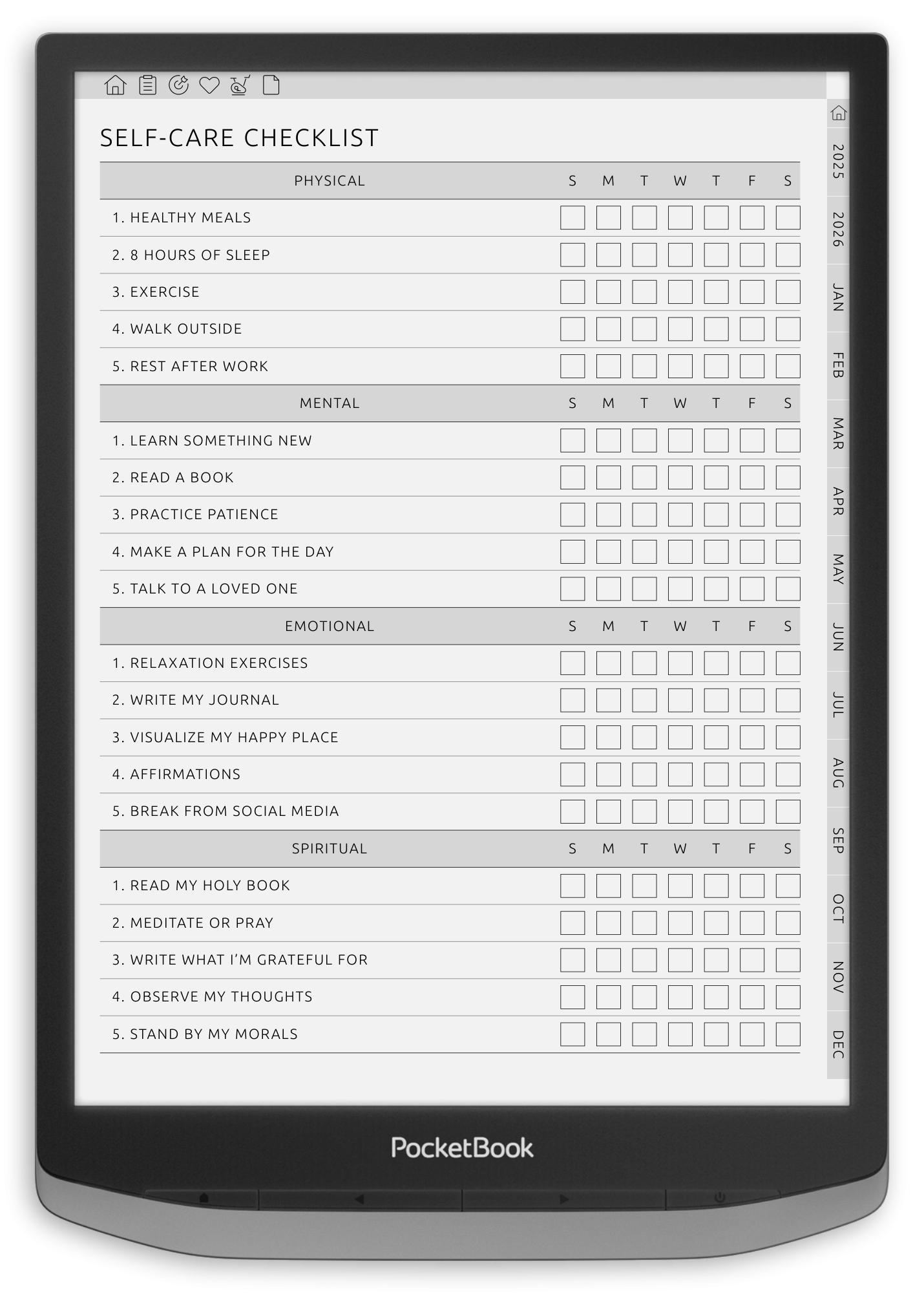 ONYX BOOX - Self-Care Planner - Portrait Contrast Theme