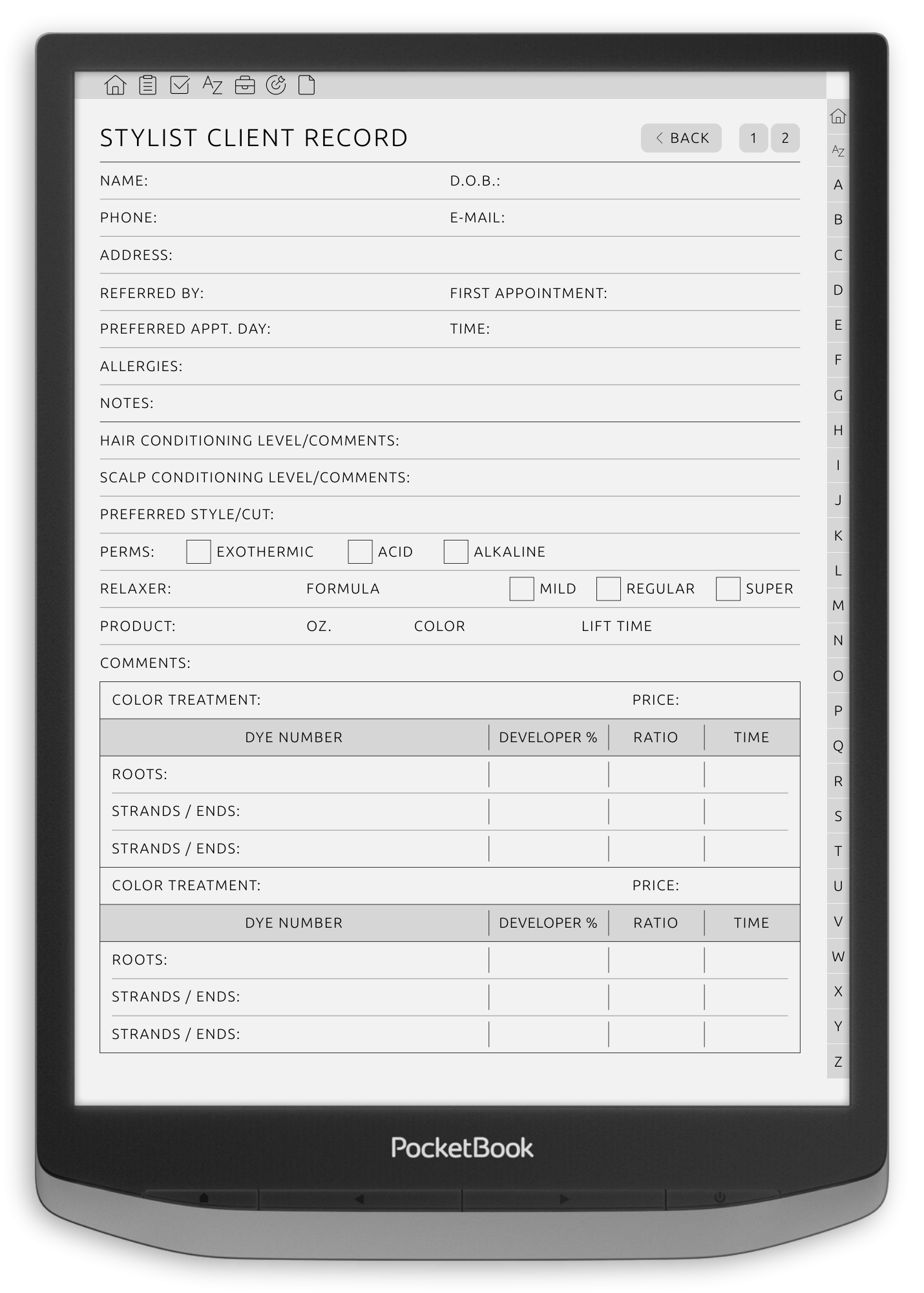 ONYX BOOX - Client Record Book - Portrait Contrast Theme