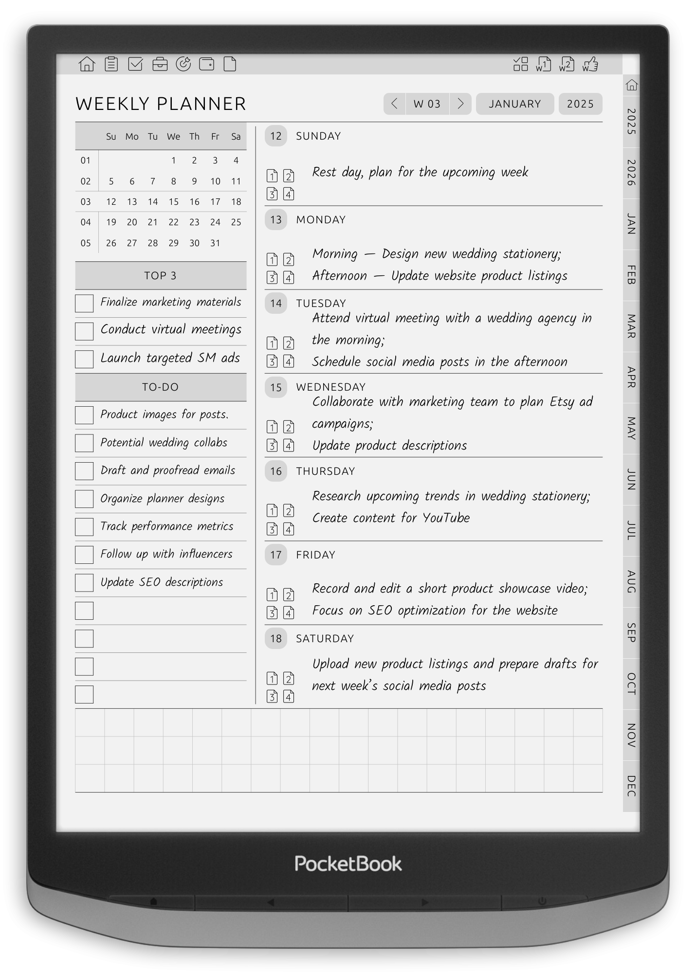 ONYX BOOX - Weekly Planner - Portrait Contrast Theme