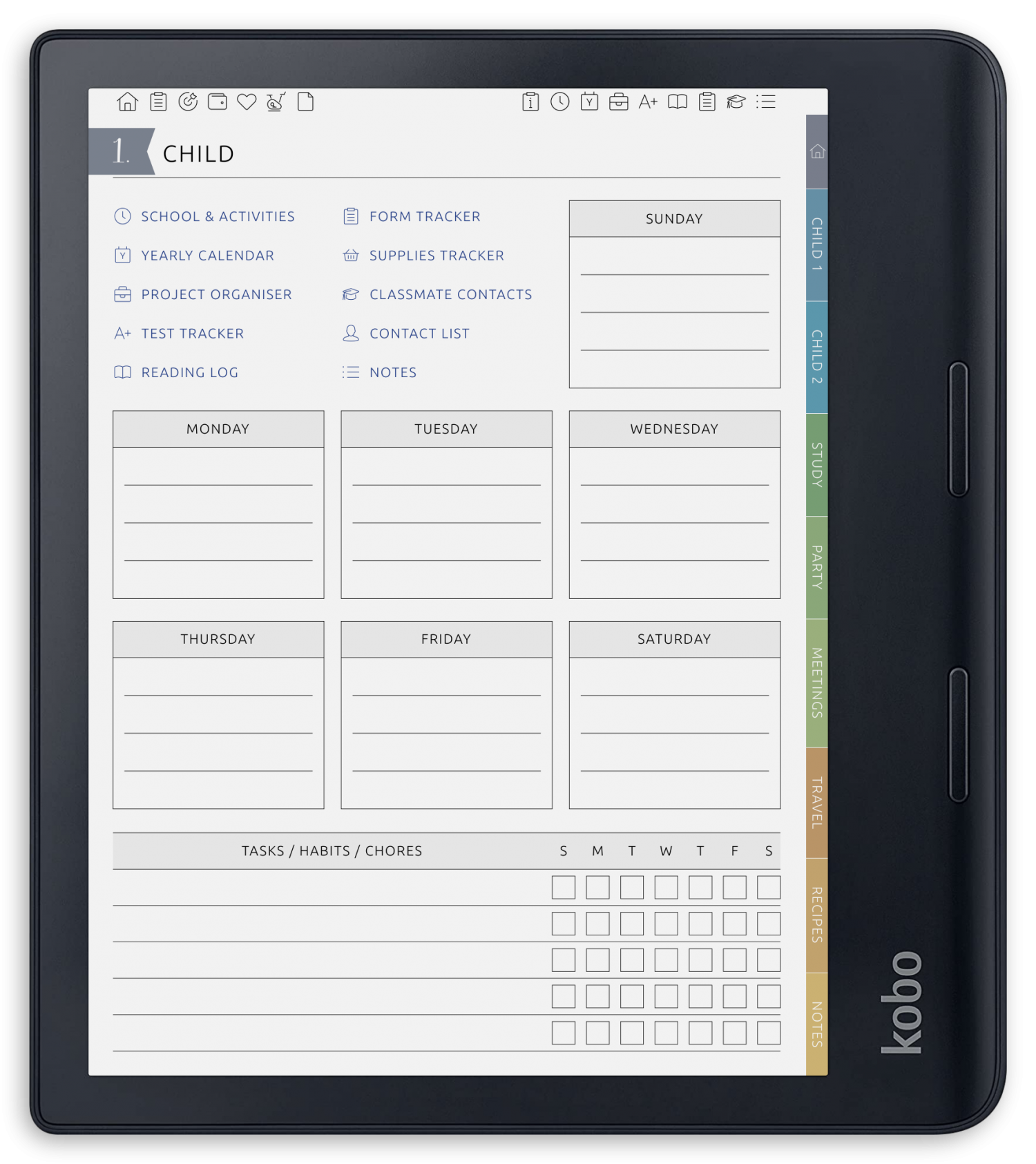 ONYX BOOX - Mom's Planner - Portrait Contrast Theme