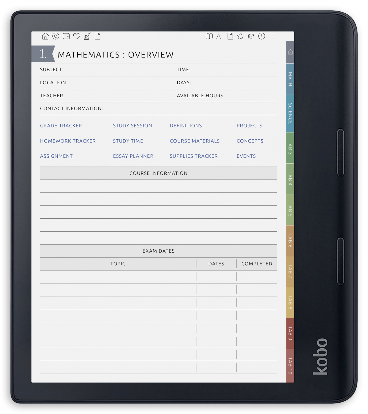 ONYX BOOX - Student Planner - Portrait Contrast Theme