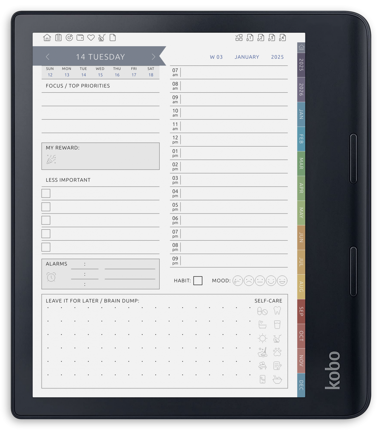 ONYX BOOX - ADHD Planner - Portrait Contrast Theme