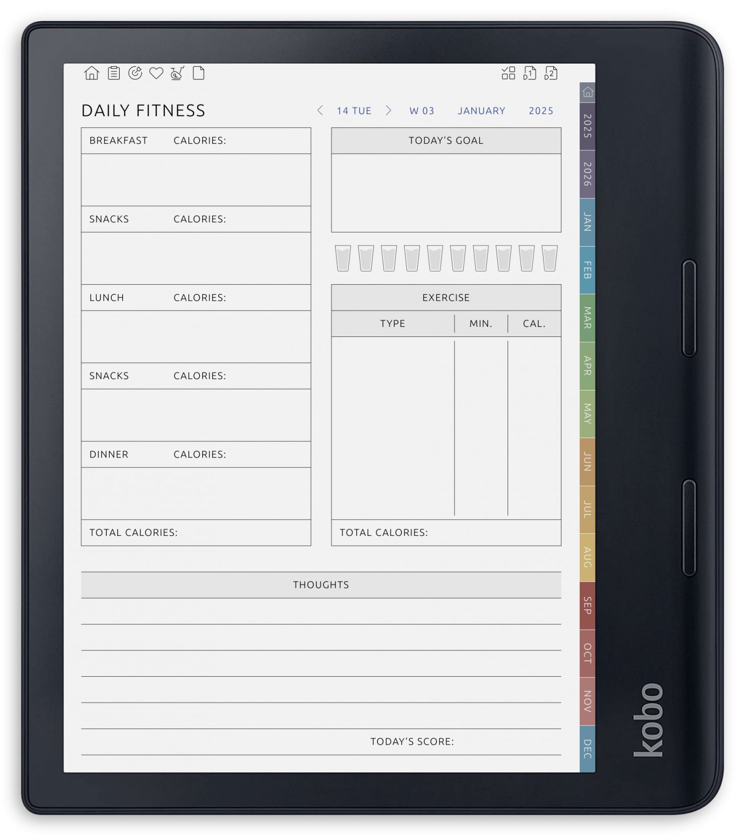 ONYX BOOX - Health &amp; Fitness Planner - Portrait Contrast Theme