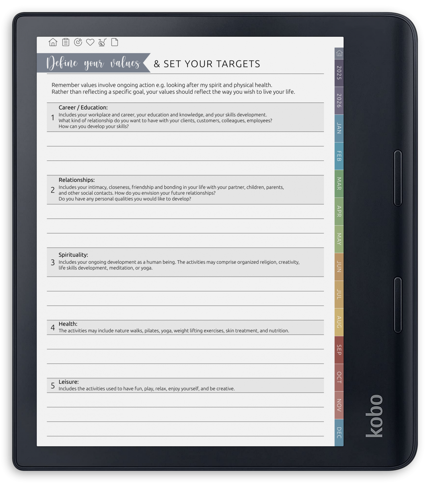 BOOX Note Air - Wellness Planner - Portrait Contrast Theme