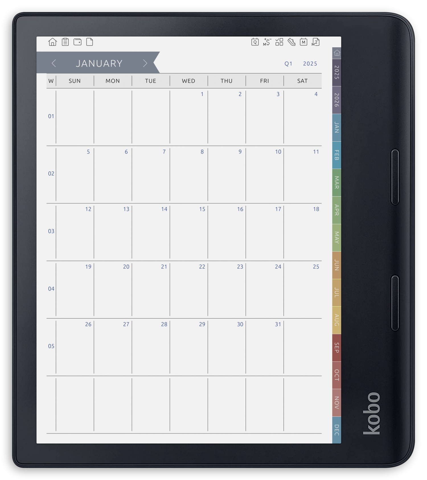 ONYX BOOX - Monthly Calendar (5 years) - Portrait Contrast Theme