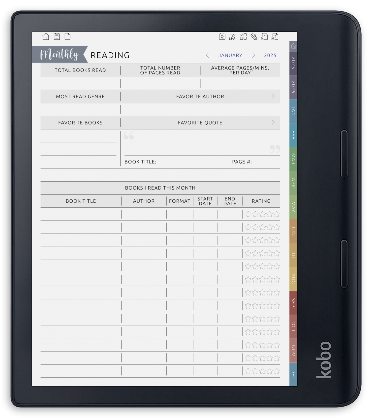 ONYX BOOX - Reading Journal - Portrait Contrast Theme