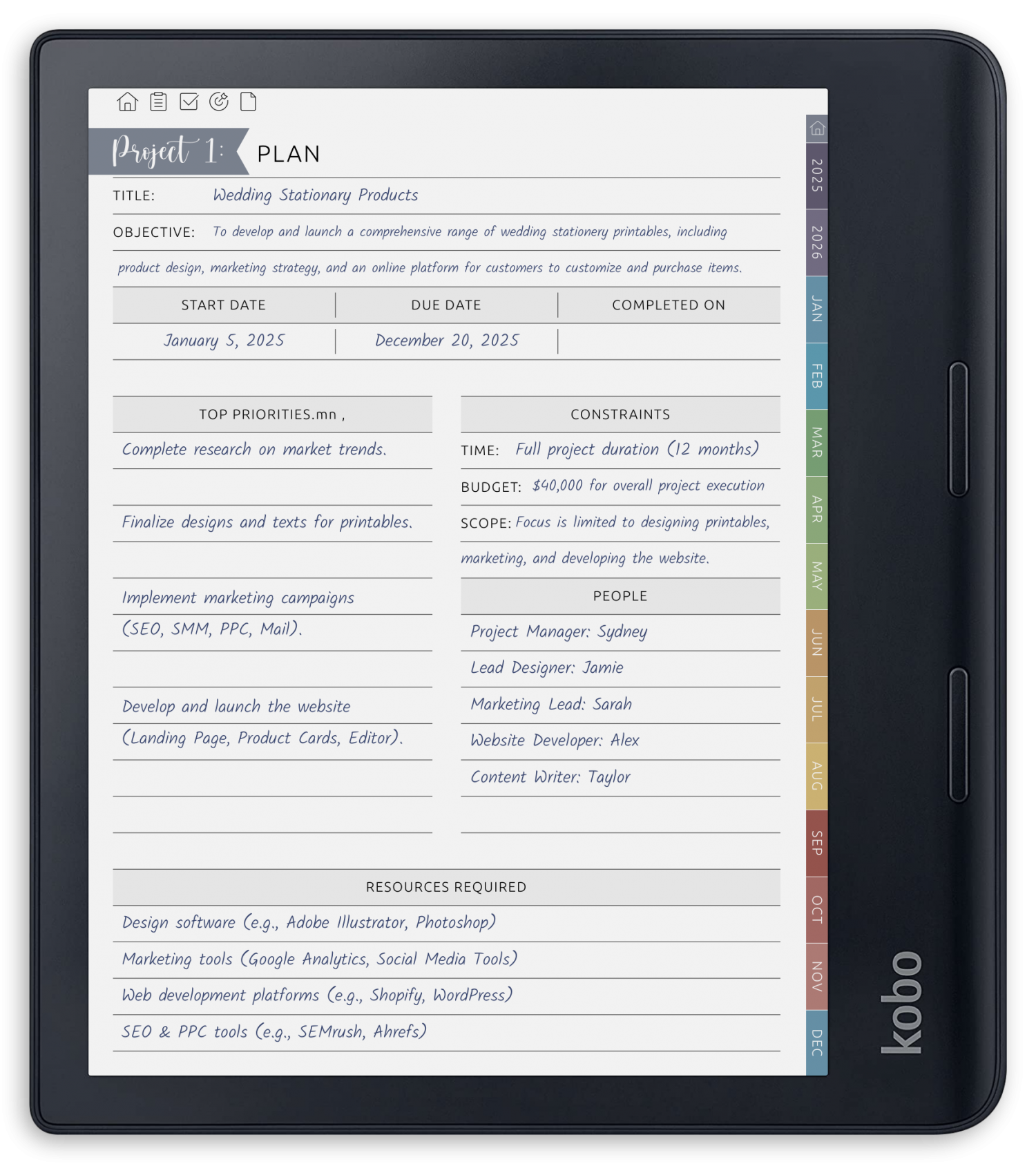 ONYX BOOX - Project Planner - Portrait Contrast Theme