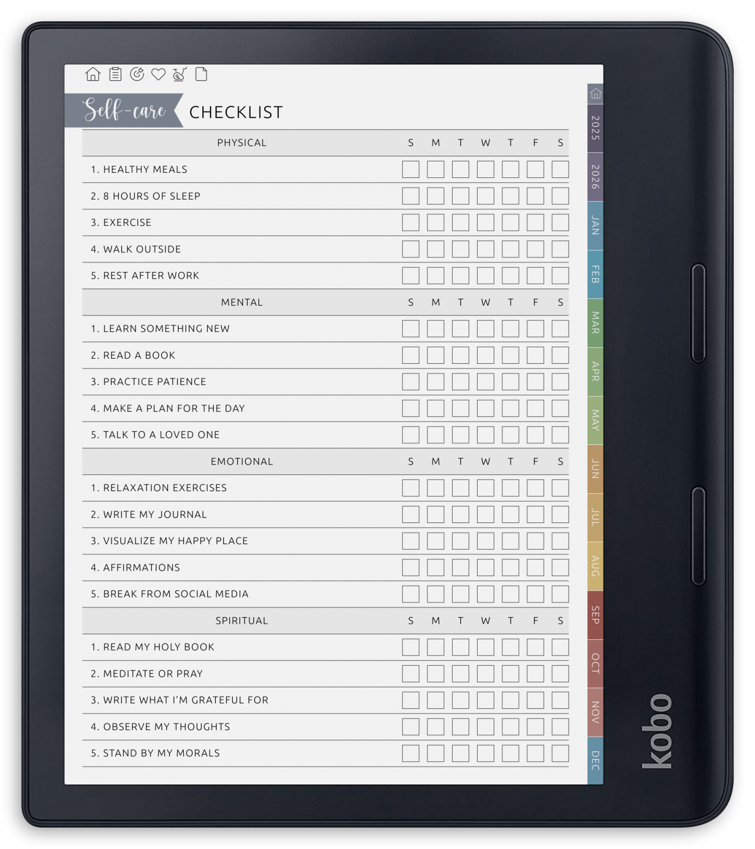 ONYX BOOX - Self-Care Planner - Portrait Contrast Theme