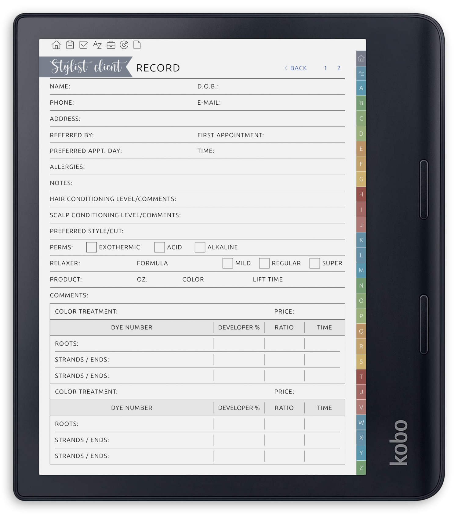 ONYX BOOX - Client Record Book - Portrait Contrast Theme