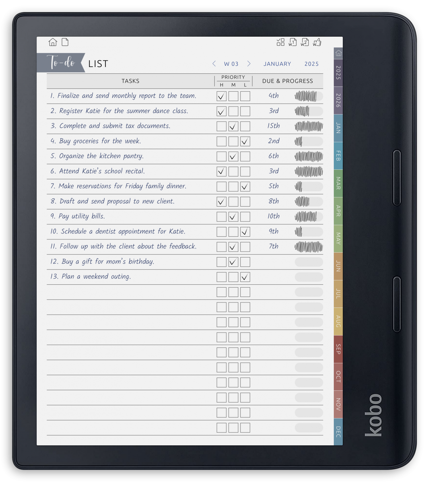 ONYX BOOX - Weekly To-Do Planner - Portrait Contrast Theme