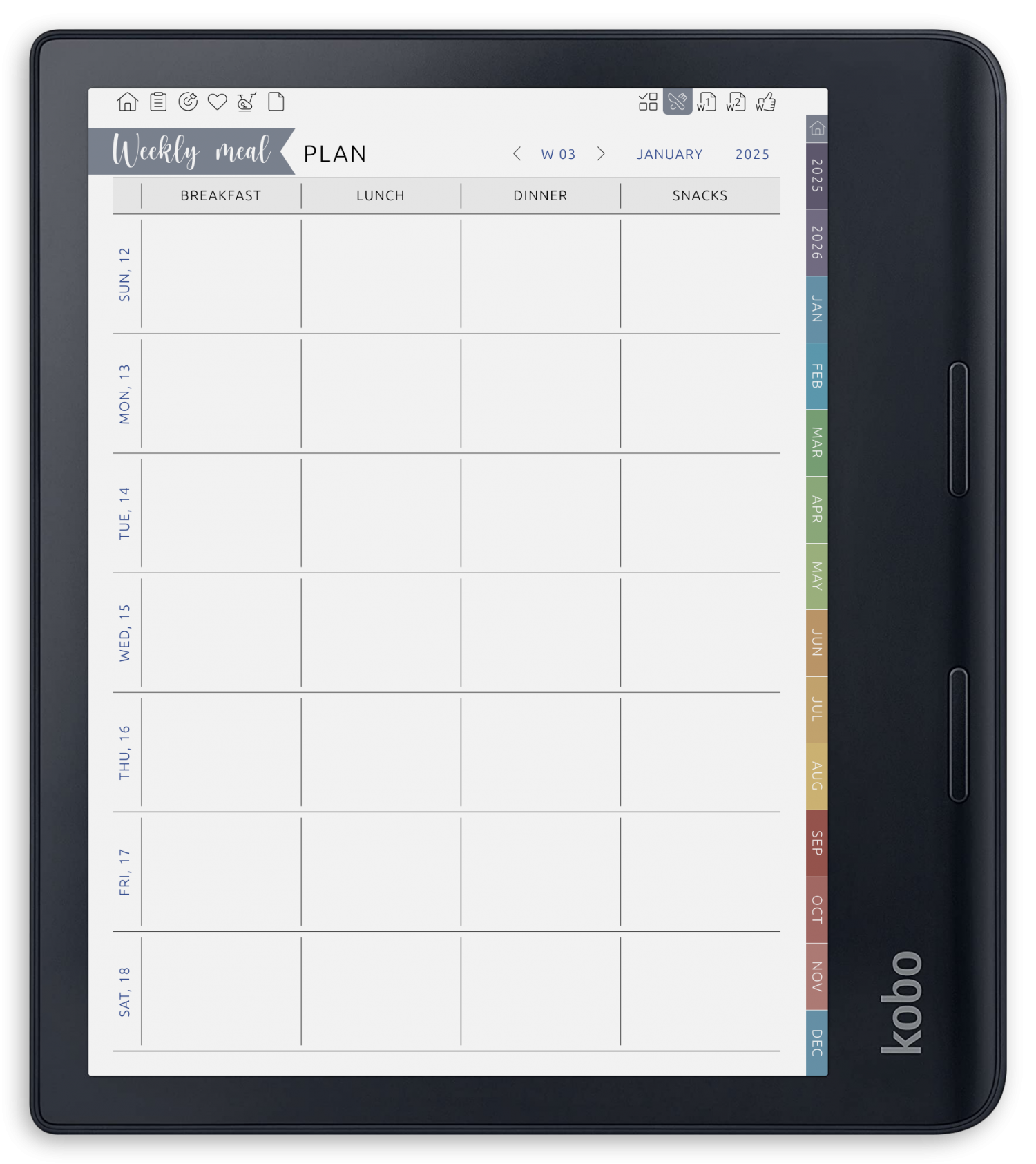 ONYX BOOX - Meal Planner - Portrait Contrast Theme