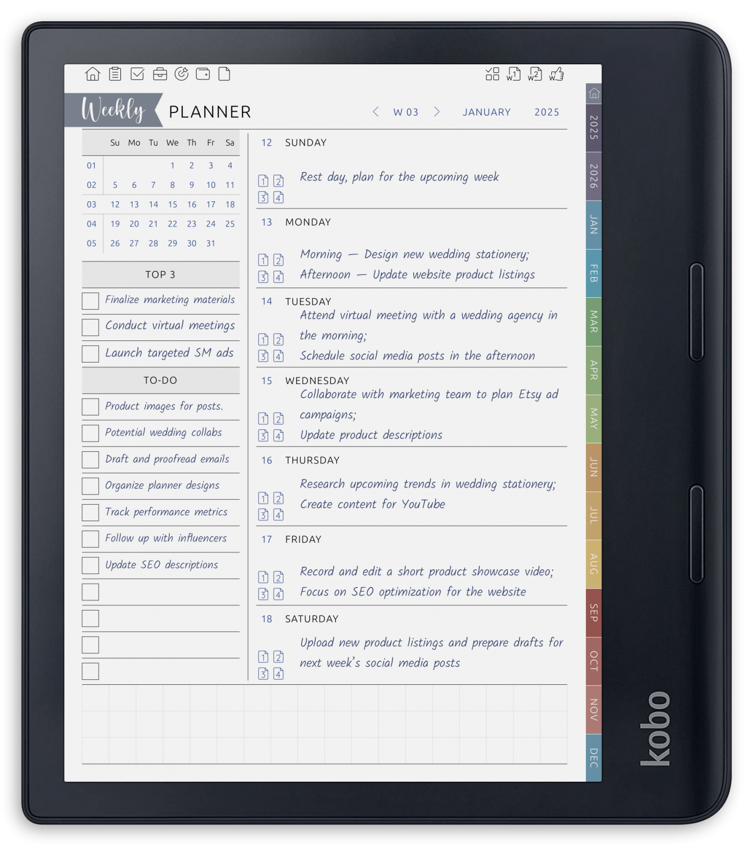 ONYX BOOX - Weekly Planner - Portrait Contrast Theme