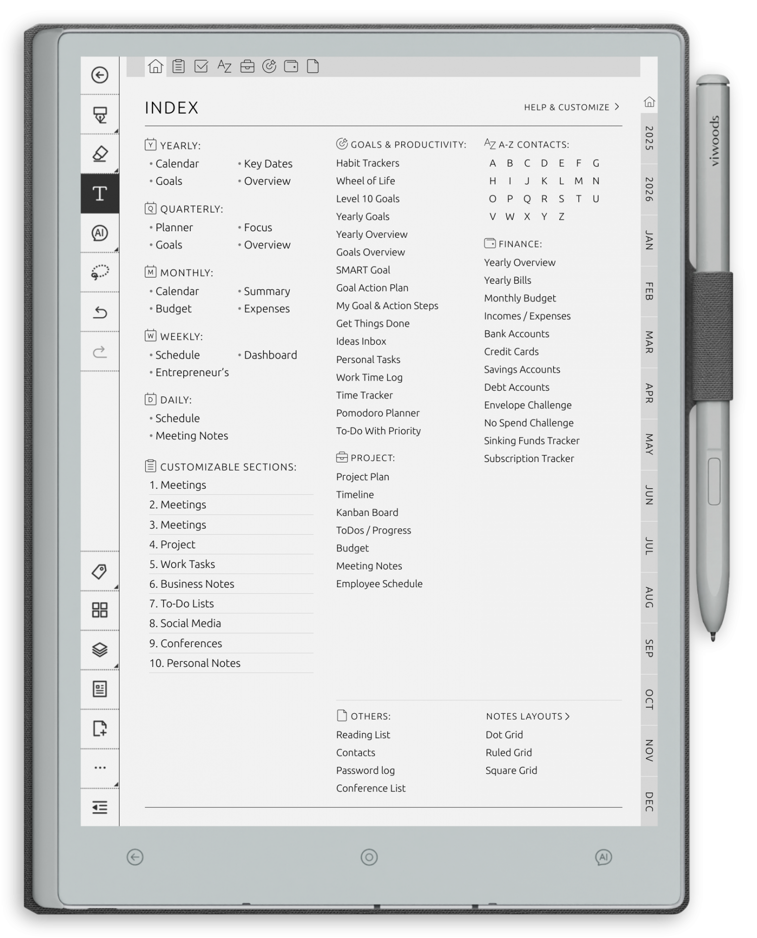 reMarkable Business Planner - Portrait Contrast Theme