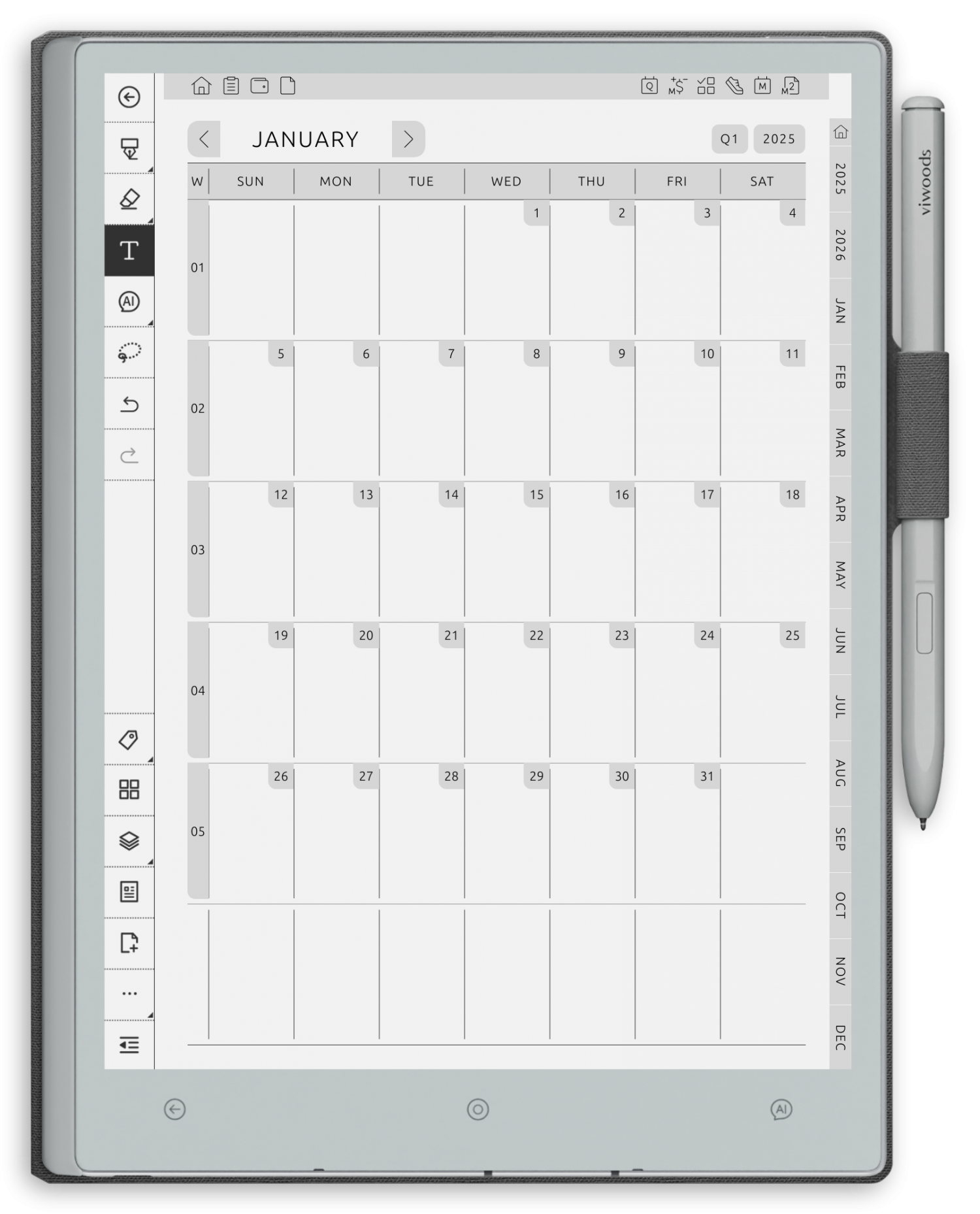 reMarkable Monthly Calendar (5 years) yy - yy+5 - Portrait Silken Theme