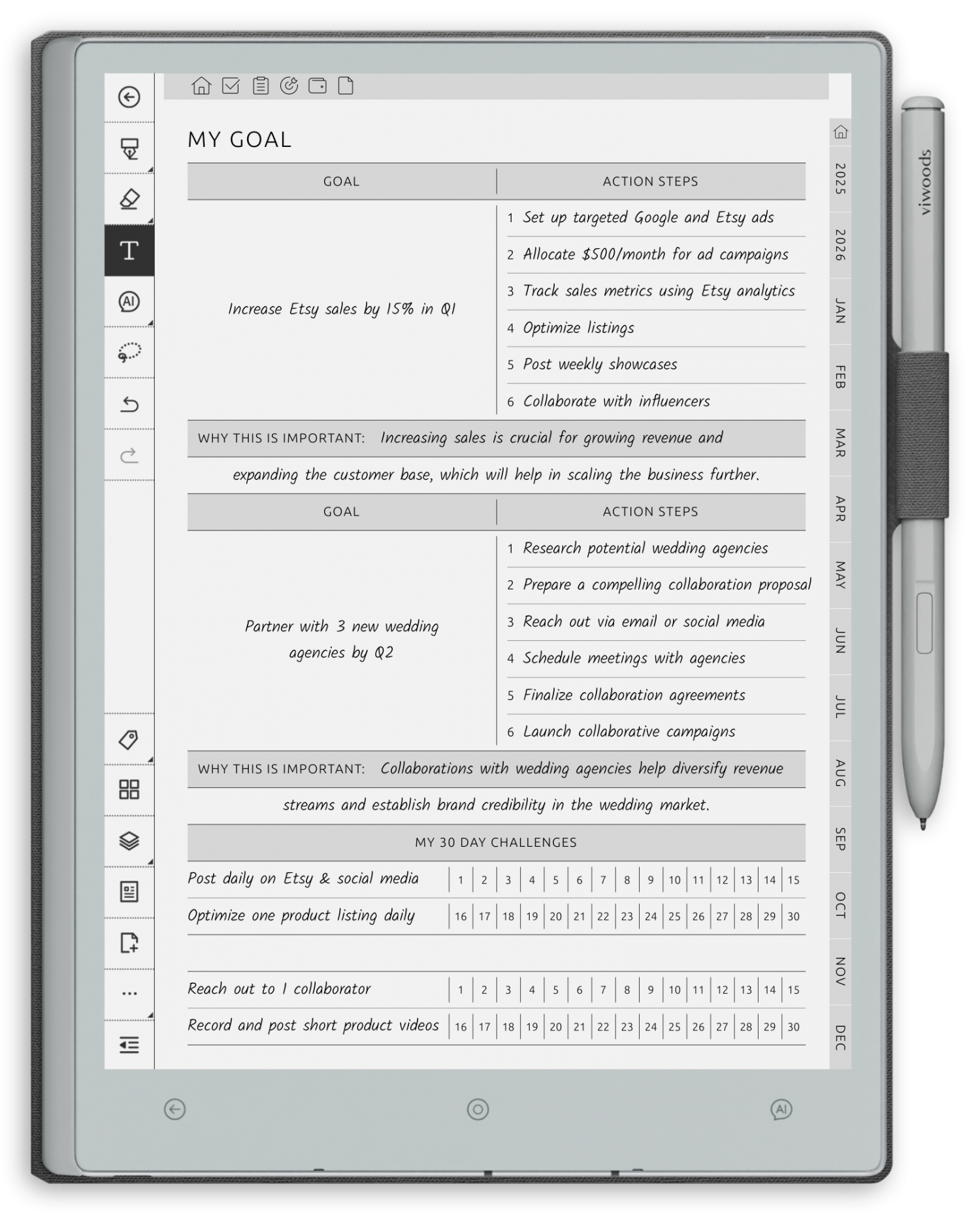 reMarkable Goal Planner - Portrait Elegant-Color Theme