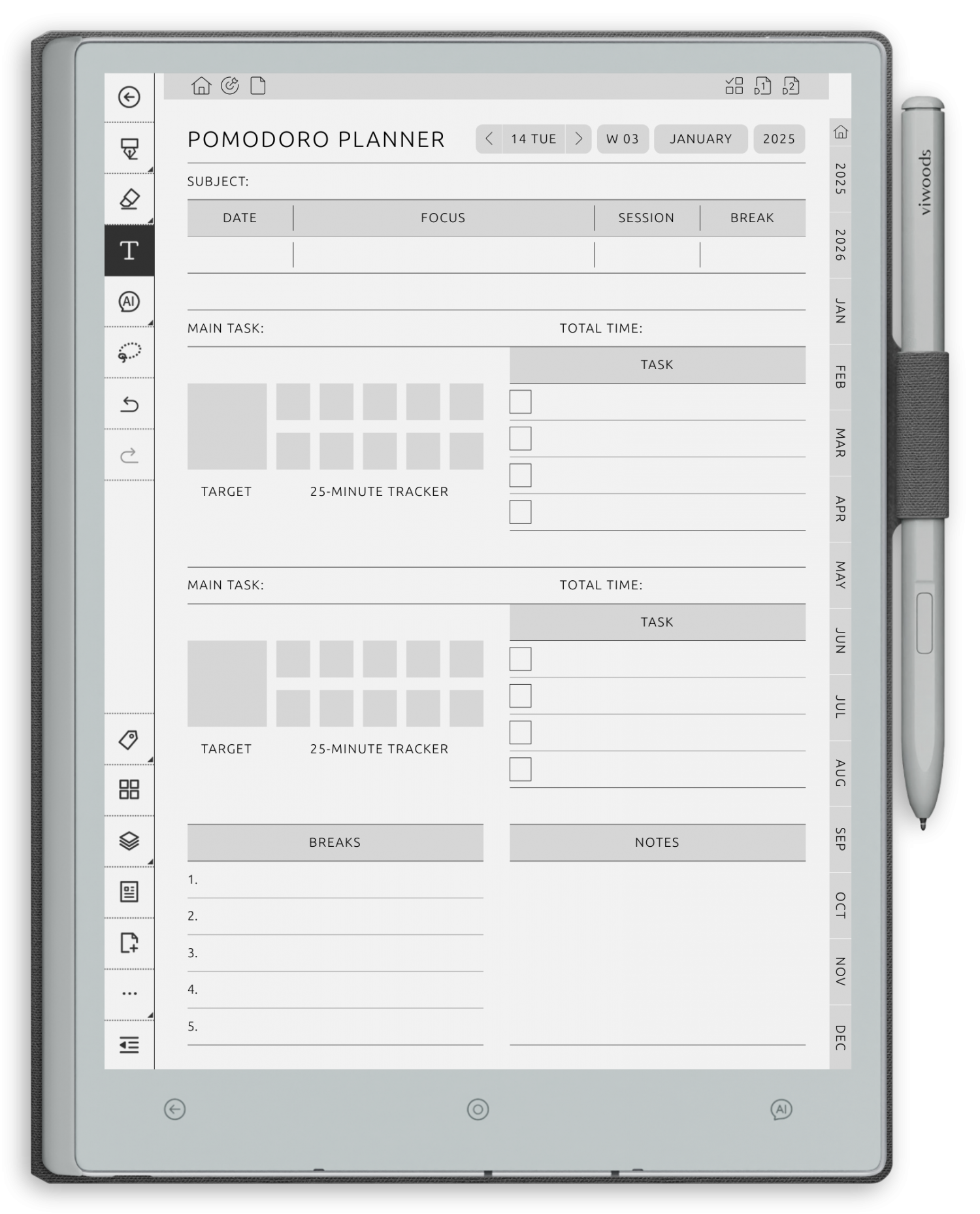 reMarkable Pomodoro Planner - Portrait Elegant-Color Theme