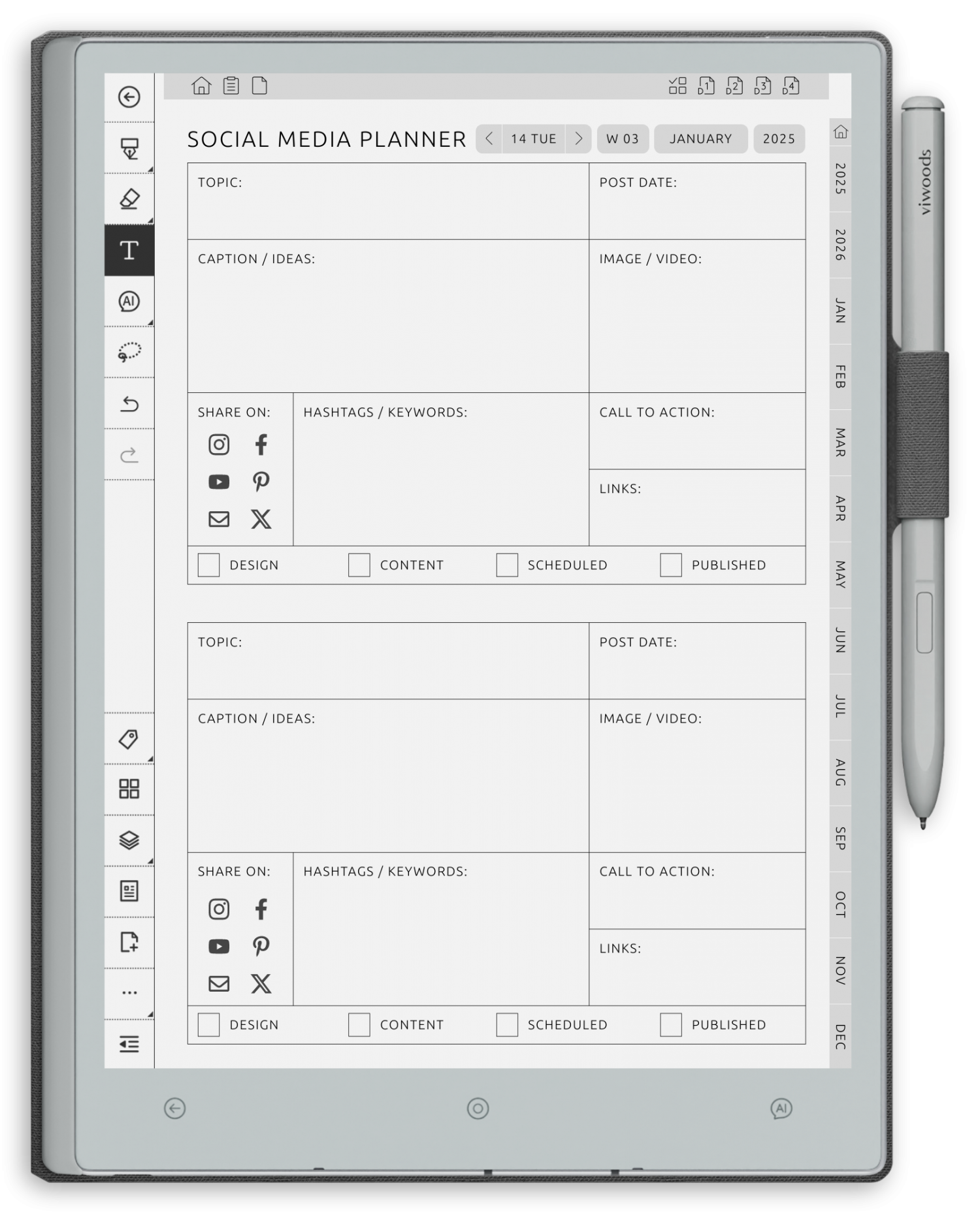 reMarkable Social Media Planner - Portrait Elegant-Color Theme
