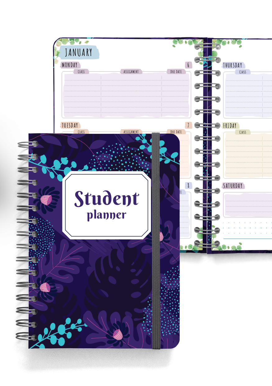 Download Printable Student Planner Spiral Bound Floral Style PDF