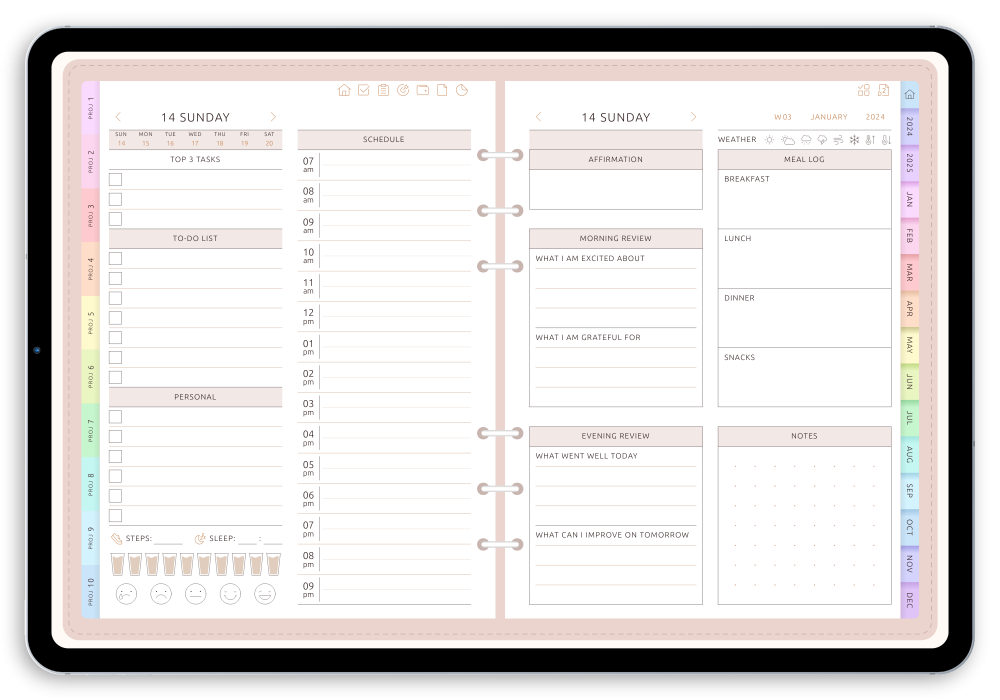 Download Daily Digital Planner PDF for GoodNotes, iPad, Android (Dark)