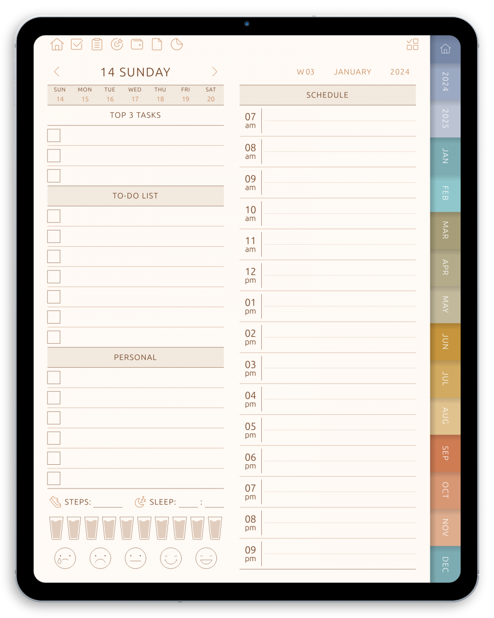 Download Daily Digital Planner PDF for GoodNotes, iPad, Android (Dark)