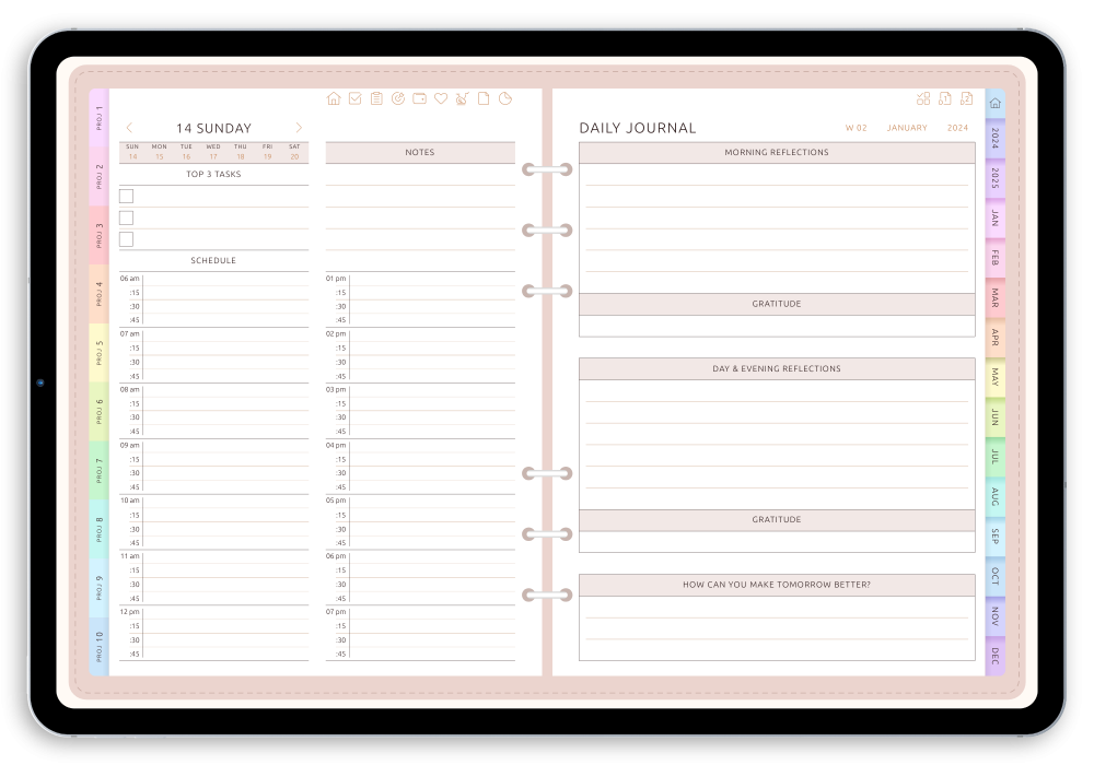 Download Digital Planner PDF for GoodNotes, iPad (Dark)