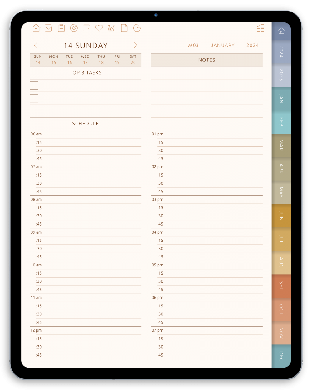 Download Digital Planner PDF for GoodNotes, iPad (Dark)