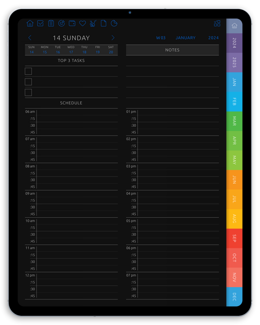 Download Digital Planner PDF for GoodNotes, iPad (Dark)