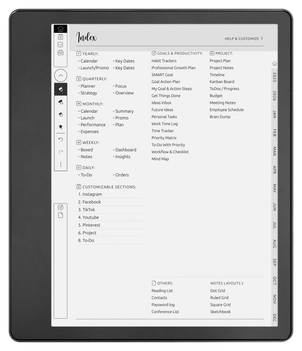 Download Digital Shop Planner Hyperlinked PDF for Kindle Scribe