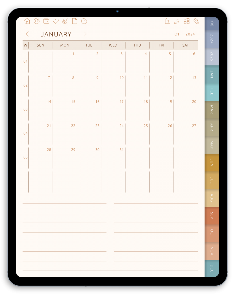 Download Monthly Digital Planner PDF for GoodNotes, iPad (Dark)