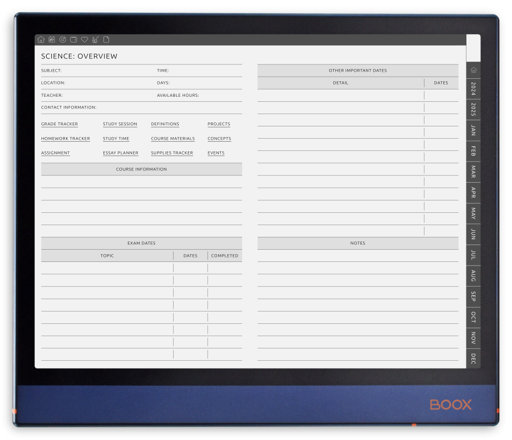 Download BOOX Note Air Student Planner Hyperlinked PDF