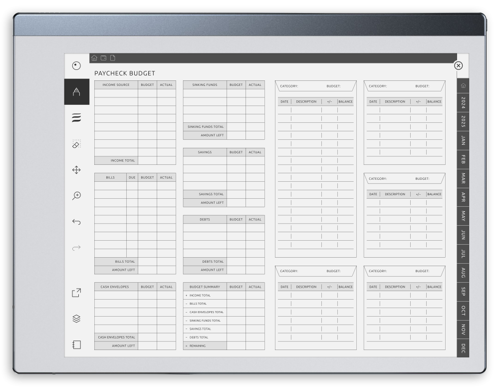Budget Planner for reMarkable - Download Hyperlinked PDF