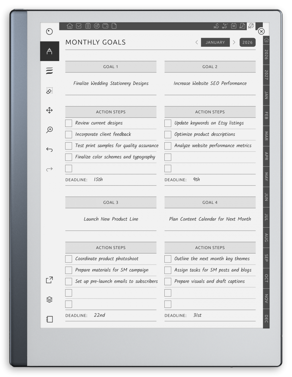 Goal Planner for reMarkable – SMART Template for Productivity
