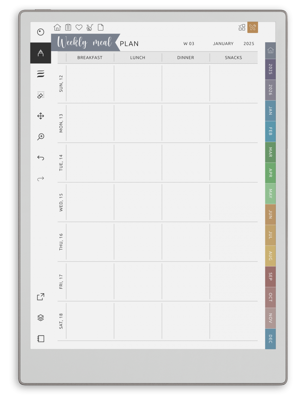 Meal Planner for reMarkable 2 / Paper Pro Download PDF