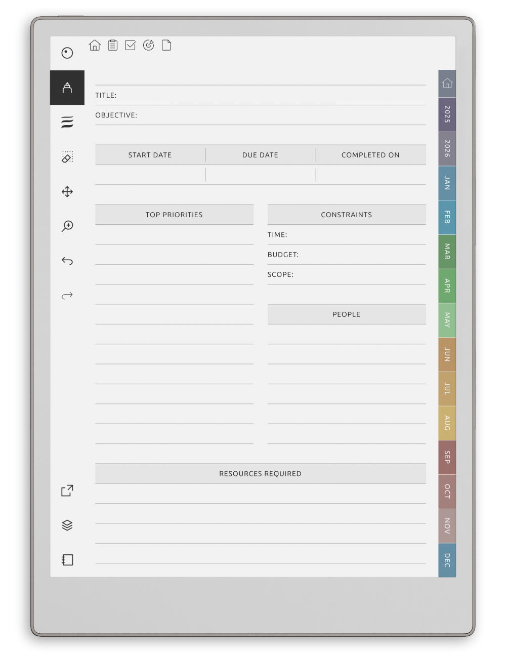 Project Planner for reMarkable - Download Hyperlinked PDF